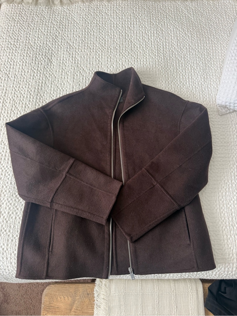 Zara Dark Brown Zip-Front wool coat